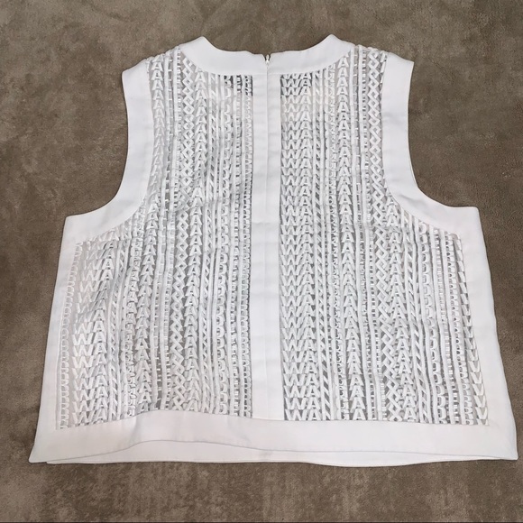 Alexander Wang White Sheer Name Logo Guipure Lace Embroidery Cropped Blouse - Picture 4 of 12